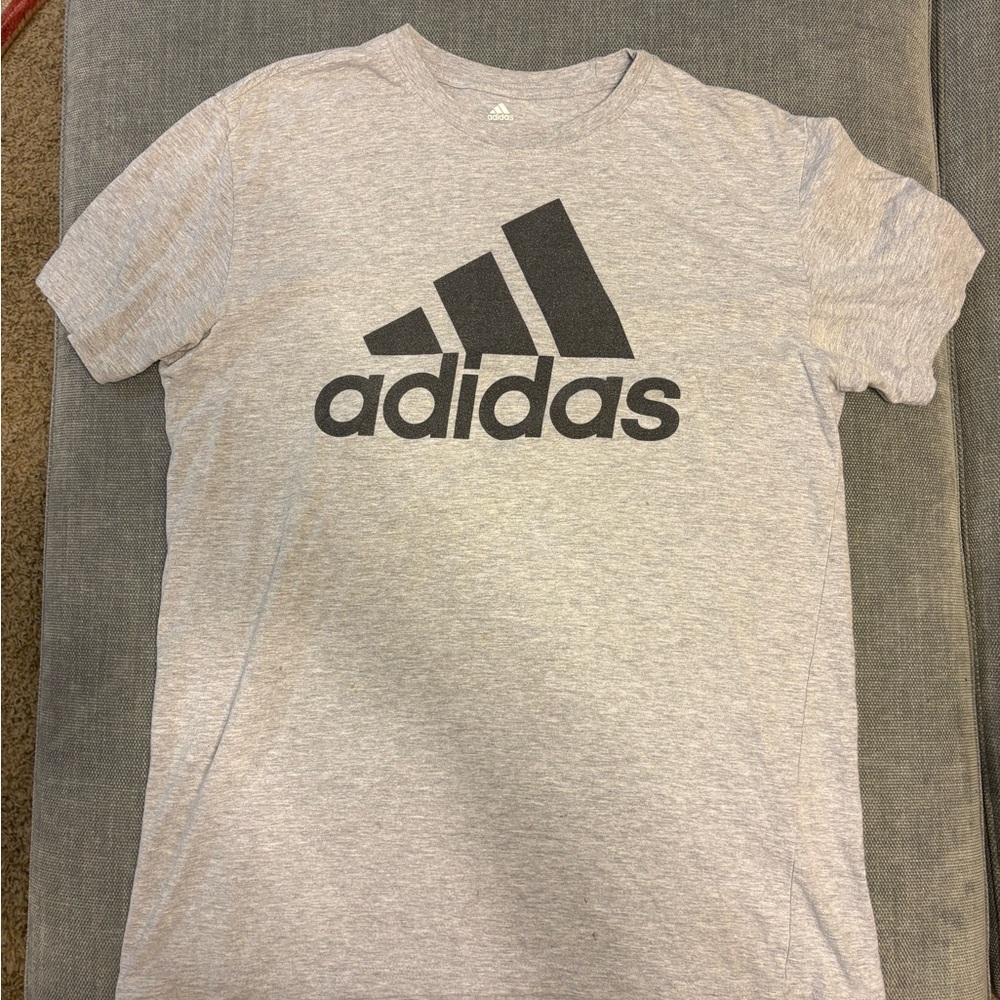 Adidas Heather Gray Tee with Black Emblem